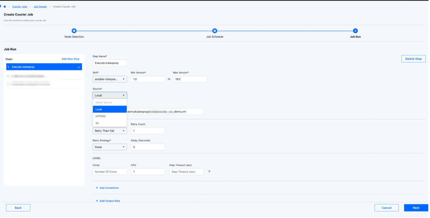 Create Courier Jobs Screenshot of a computer screen displaying various fields and drop-down menus